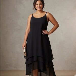 Vtg Y2K Eva Blue‎ Womens Plus Size 20 Black Tiered Maxi 90s Romantic Goth Dress
